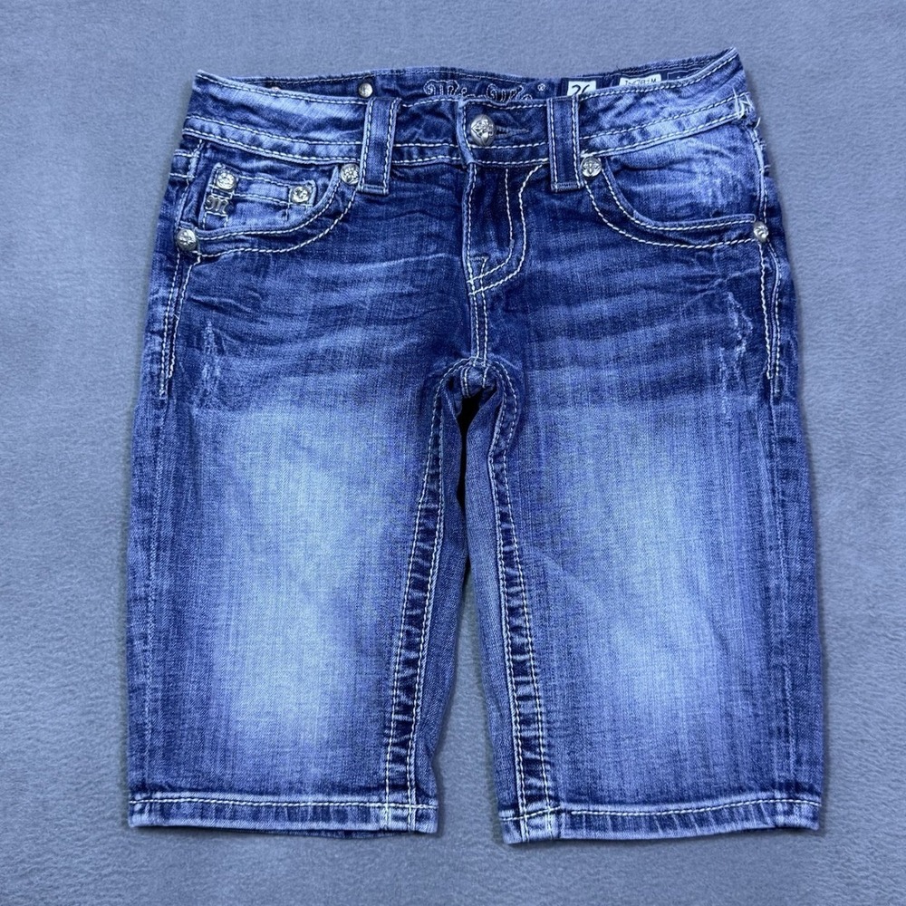Miss Me Shorts Womens 26 Bermuda Denim Y2K Studded 11" Inseam Boho USA
